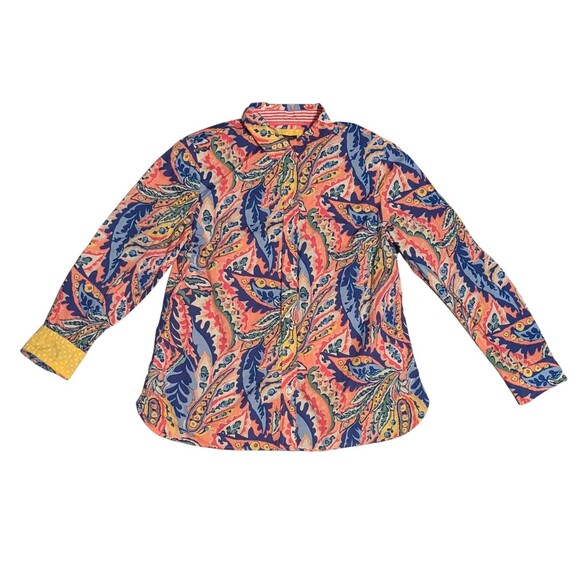 Talbots Cotton Button Front Shirt -Botanical Paisley Long sleeve.size M - Picture 2 of 14